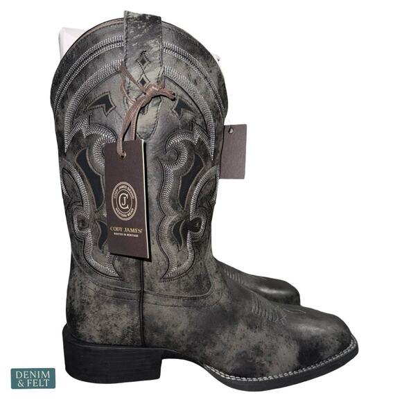 NEW Cody James Ace Nixon Western Boots Black Square‎ Toe Leather Cowboy Rugged main image 13